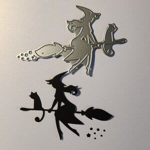 #46 Female Witch and Cat on a Broom Dies Cardmaking Scrapbooking